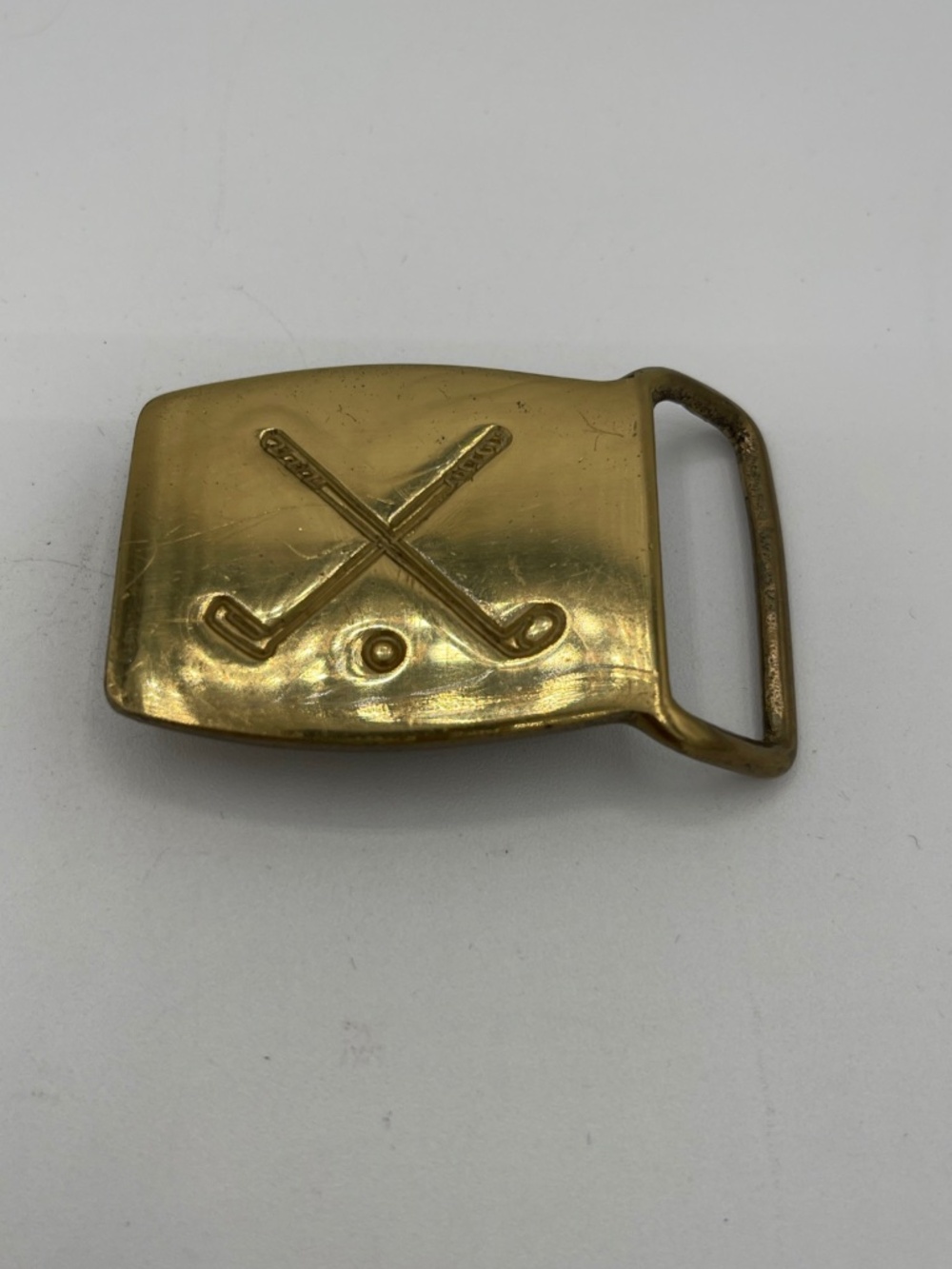 Vintage Golf Clubs Ball Belt Buckle Rectangle Brass 2.25in x 1.75in